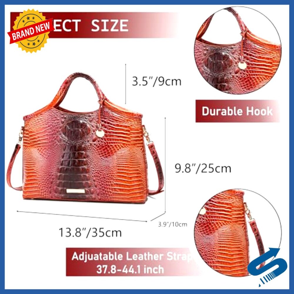 Large Capacity Faux Leather Tote Bag with Top Handle and Crocodile Print - Picture 4 of 7